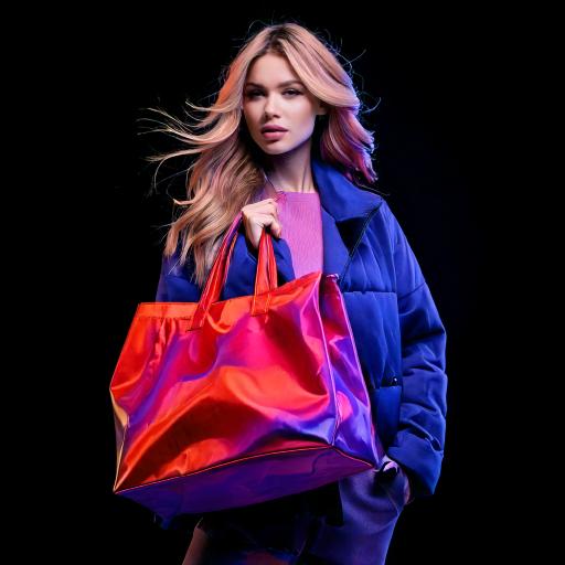 Firefly foto de para una campaña publicitaria de una mujer aguantando un bolso de moda en espacios a-2