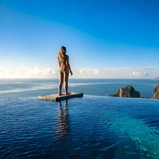 Firefly foto de una chica influencer posando en el borde de una piscina infinita 95605